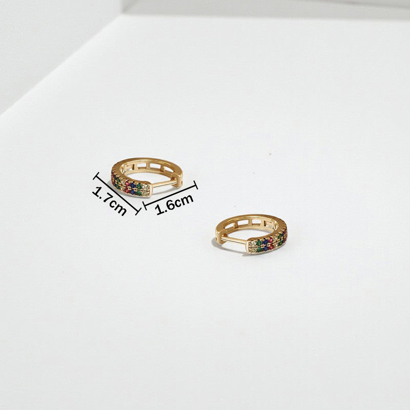 Xuping Jewelry Gold-Plated Gold Toned Multicolour AD Studded Contemporary Hoop Earrings