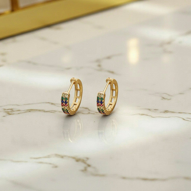 Xuping Jewelry Gold-Plated Gold Toned Multicolour AD Studded Contemporary Hoop Earrings