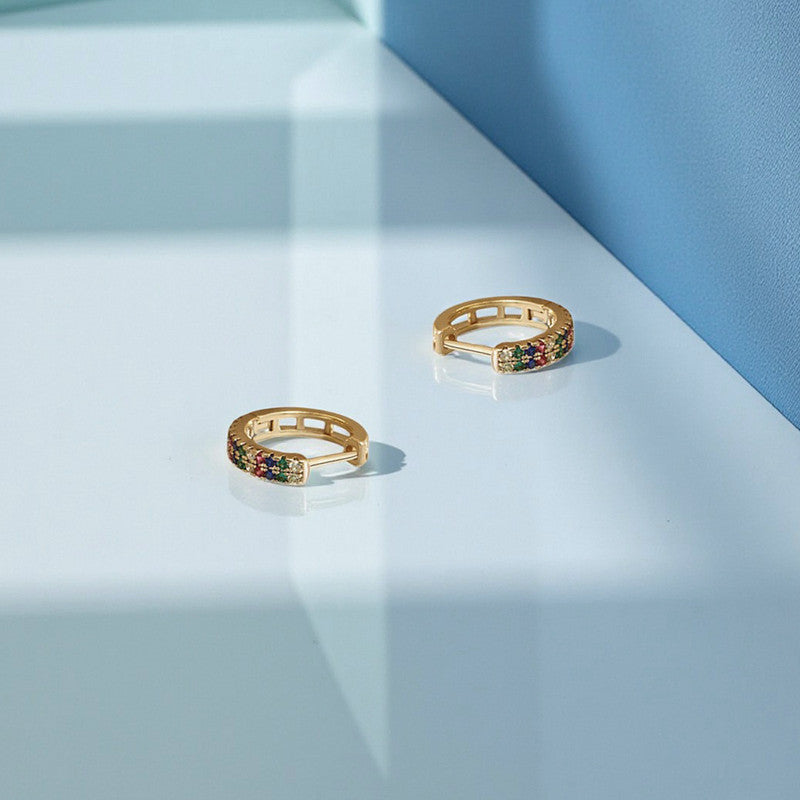 Xuping Jewelry Gold-Plated Gold Toned Multicolour AD Studded Contemporary Hoop Earrings