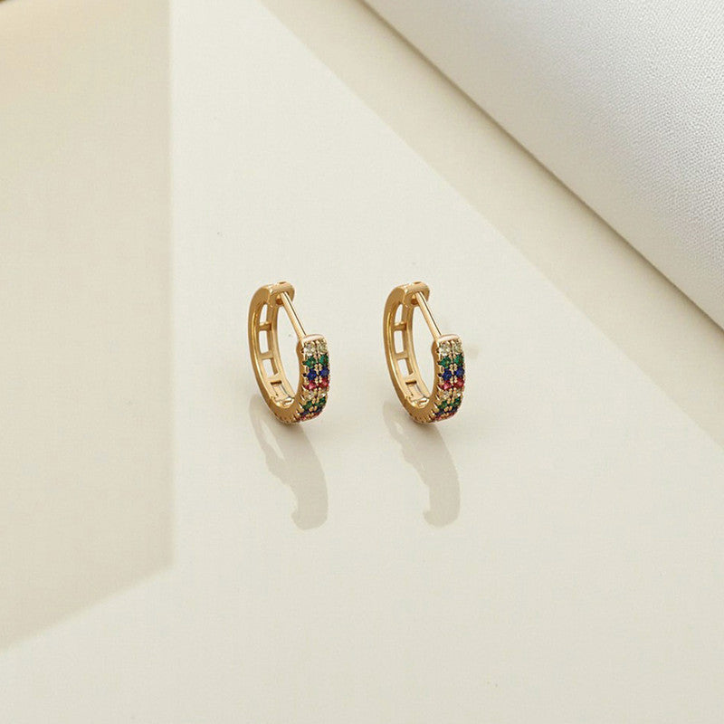 Xuping Jewelry Gold-Plated Gold Toned Multicolour AD Studded Contemporary Hoop Earrings
