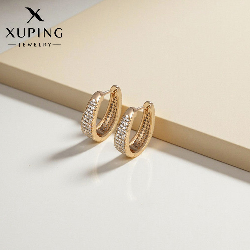 Xuping Jewelry Gold-Plated Gold Toned AD Studded Contemporary Hoop Earrings