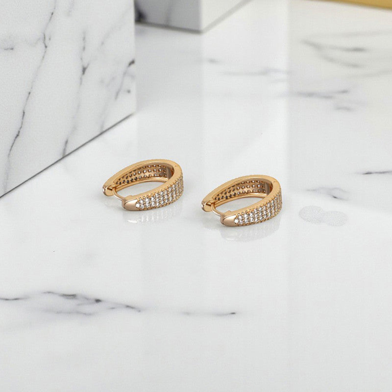 Xuping Jewelry Gold-Plated Gold Toned AD Studded Contemporary Hoop Earrings