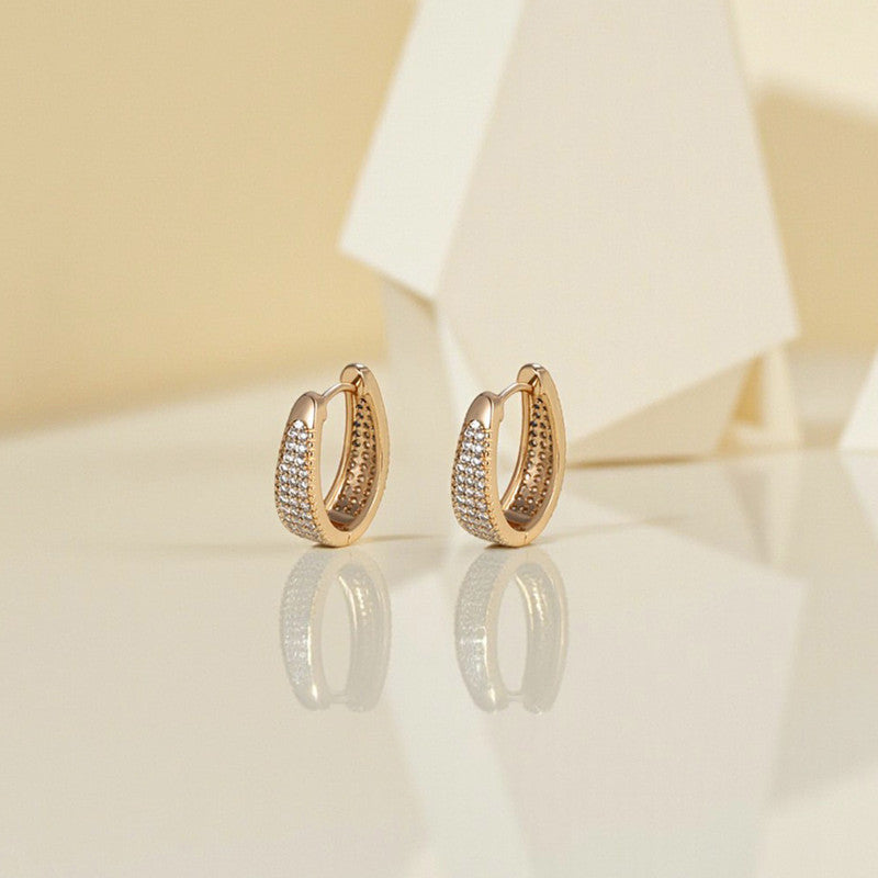 Xuping Jewelry Gold-Plated Gold Toned AD Studded Contemporary Hoop Earrings