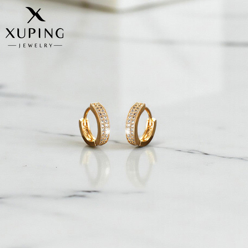 Xuping Jewelry Gold-Plated Gold Toned AD Studded Contemporary Hoop Earrings