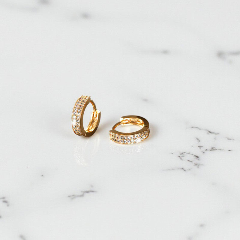 Xuping Jewelry Gold-Plated Gold Toned AD Studded Contemporary Hoop Earrings