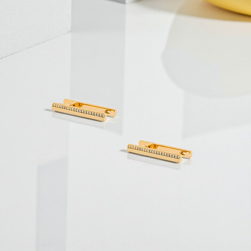 Xuping Jewelry Gold Plated Contemporary Geometric AD Studded Hoop Earrings