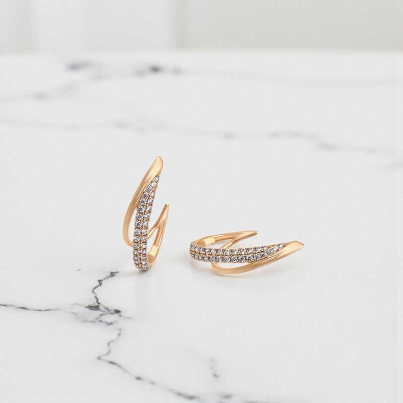 Xuping Jewelry Gold Plated Contemporary Moon Shaped AD Studded Half Hoop Earrings