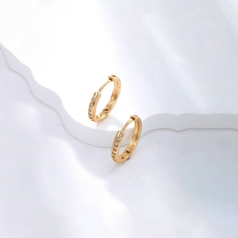 Xuping Jewelry Gold-Plated Gold Toned AD Studded Contemporary Hoop Earrings