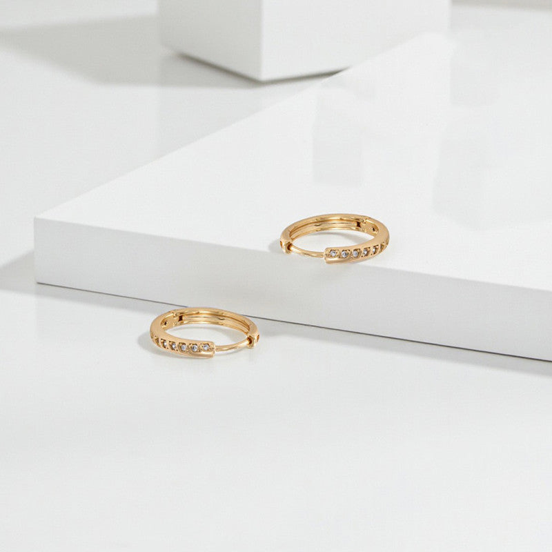 Xuping Jewelry Gold-Plated Gold Toned AD Studded Contemporary Hoop Earrings