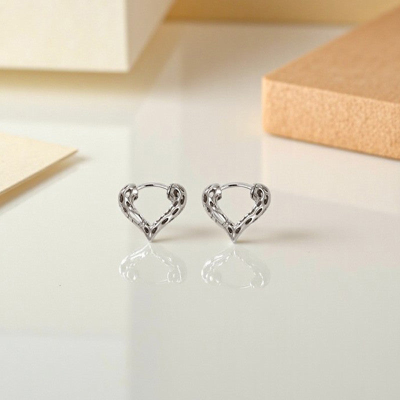 Xuping Jewelry Silver Plated Silver Toned Heart Themed Contemporary Hoop Earrings