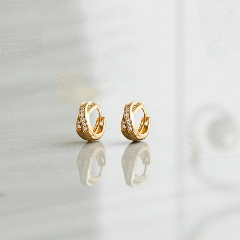 Xuping Jewelry Gold-Plated Gold Toned Cross Shaped AD Studded Contemporary Hoop Earrings