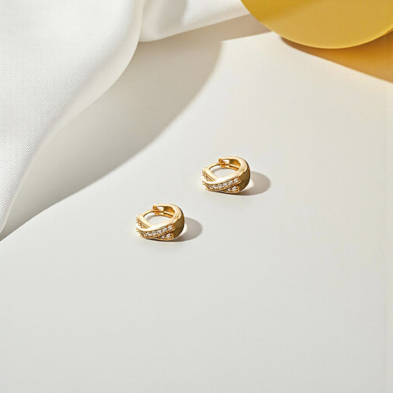 Xuping Jewelry Gold-Plated Gold Toned Cross Shaped AD Studded Contemporary Hoop Earrings