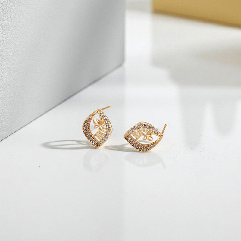 Xuping Jewelry Gold-Plated Butterfly Themed AD Studded Stud Earrings