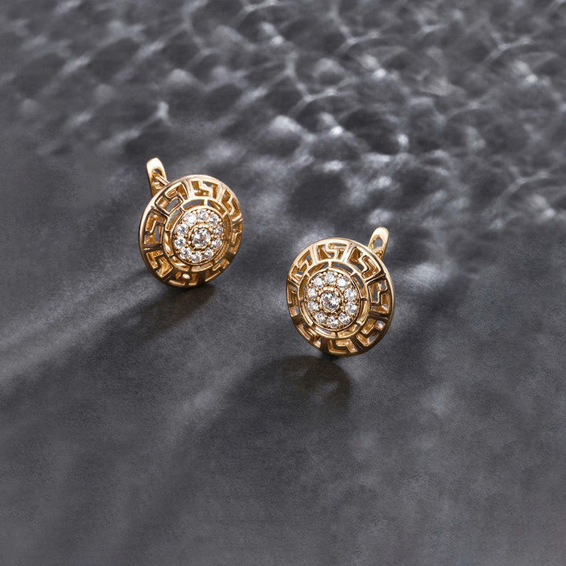Xuping Jewelry Gold-Plated Round Shape AD Studded Stud Earrings