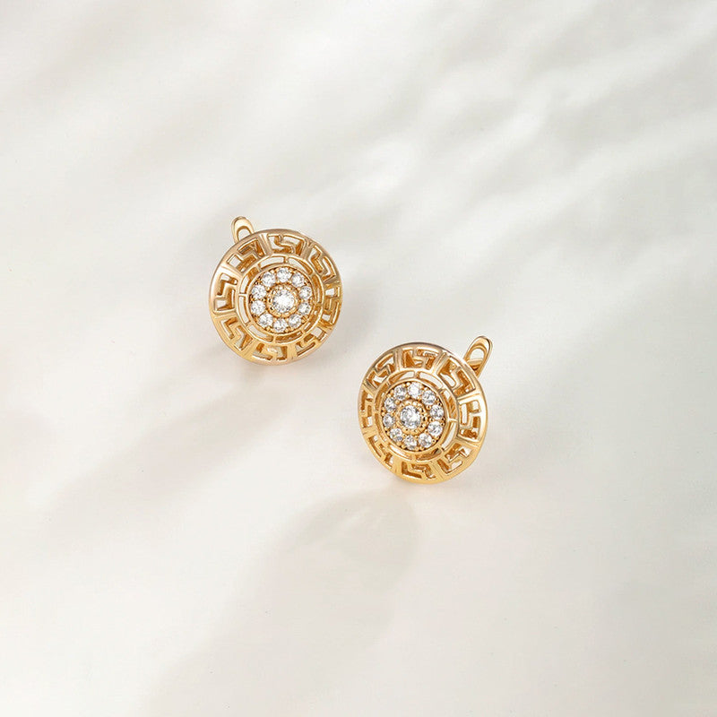 Xuping Jewelry Gold-Plated Round Shape AD Studded Stud Earrings