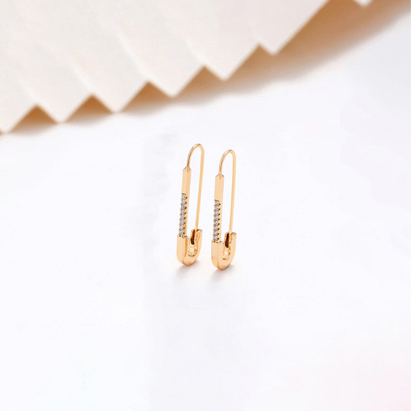 Xuping Jewelry Gold-Plated Safety Pin Shaped AD Studded Drop Earrings