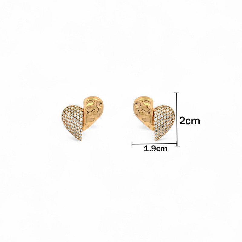 Xuping Jewelry Gold-Plated Heart Themed AD Studded Contemporary Stud Earrings