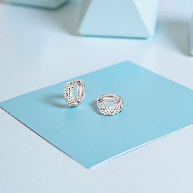 Xuping Jewelry Silver-Plated Silver Toned AD Studded Contemporary Hoop Earrings