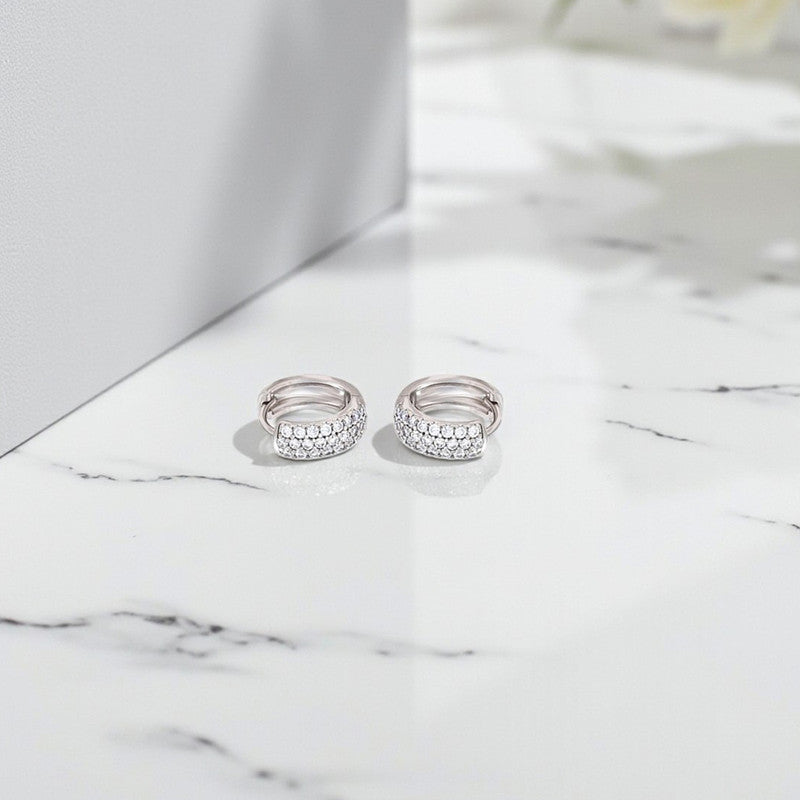 Xuping Jewelry Silver-Plated Silver Toned AD Studded Contemporary Hoop Earrings