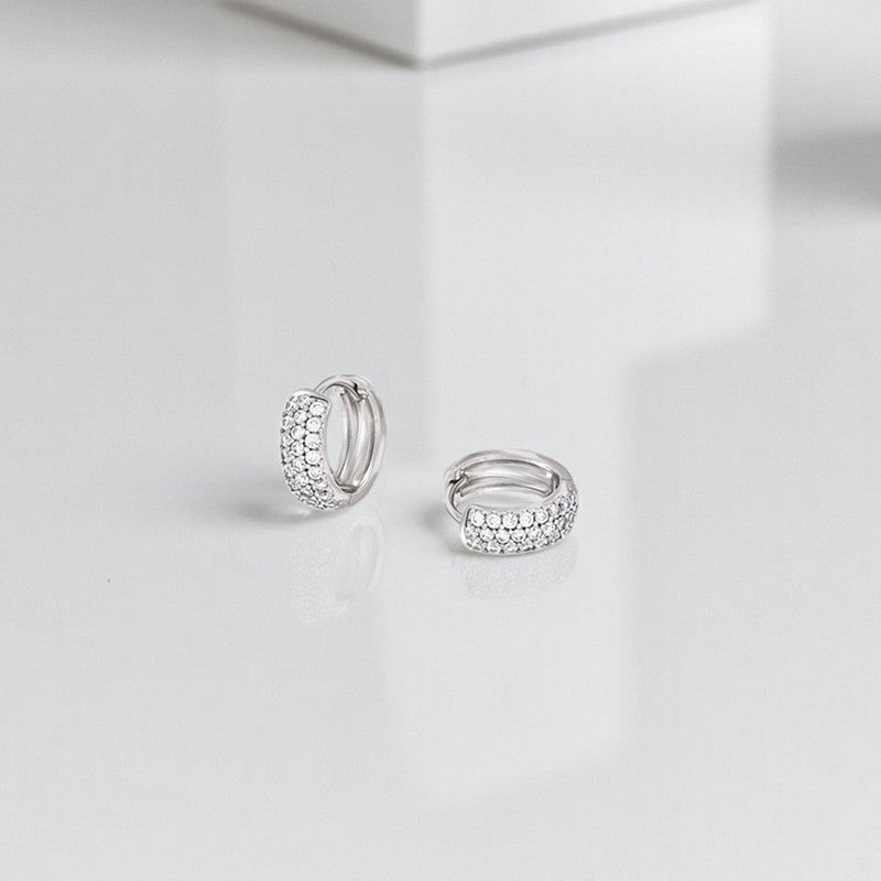 Xuping Jewelry Silver-Plated Silver Toned AD Studded Contemporary Hoop Earrings