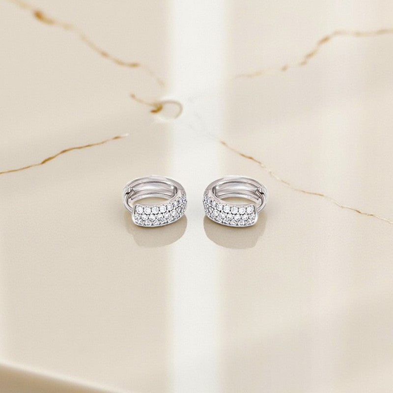 Xuping Jewelry Silver-Plated Silver Toned AD Studded Contemporary Hoop Earrings