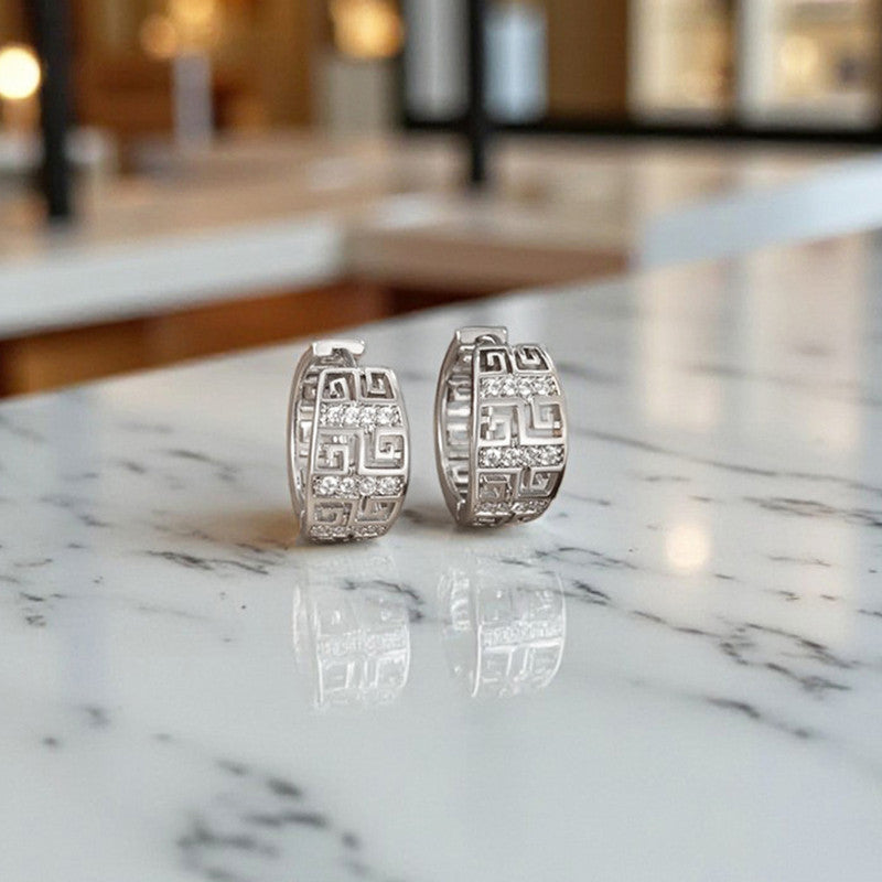 Xuping Jewelry Silver-Plated Silver Toned AD Studded Contemporary Hoop Earrings