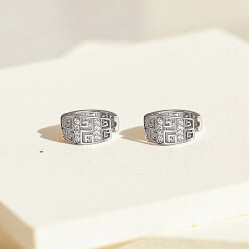 Xuping Jewelry Silver-Plated Silver Toned AD Studded Contemporary Hoop Earrings