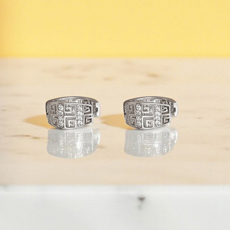 Xuping Jewelry Silver-Plated Silver Toned AD Studded Contemporary Hoop Earrings