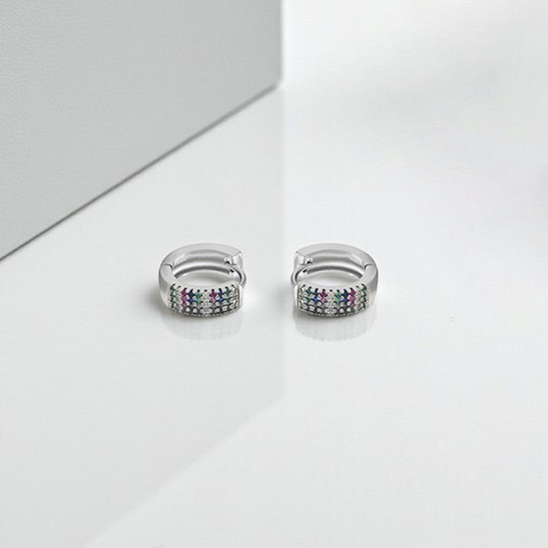 Xuping Jewelry Silver-Plated Multicolour Silver Toned AD Studded Contemporary Hoop Earrings