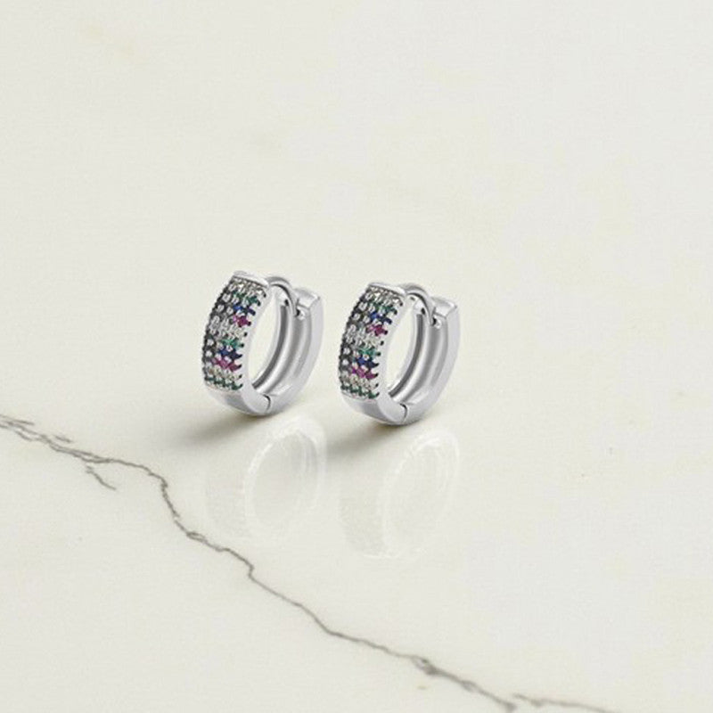 Xuping Jewelry Silver-Plated Multicolour Silver Toned AD Studded Contemporary Hoop Earrings