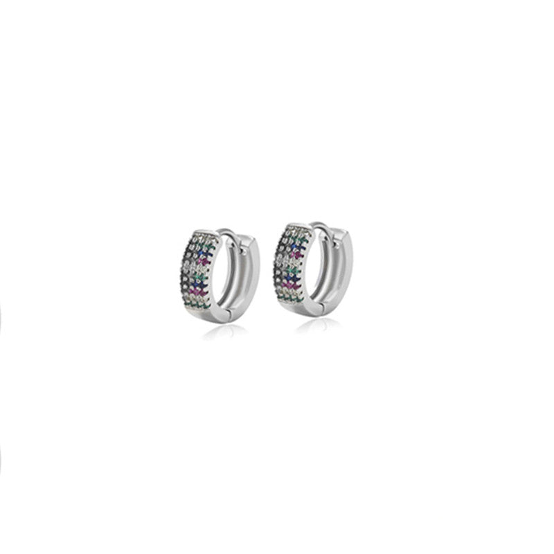 Xuping Jewelry Silver-Plated Multicolour Silver Toned AD Studded Contemporary Hoop Earrings