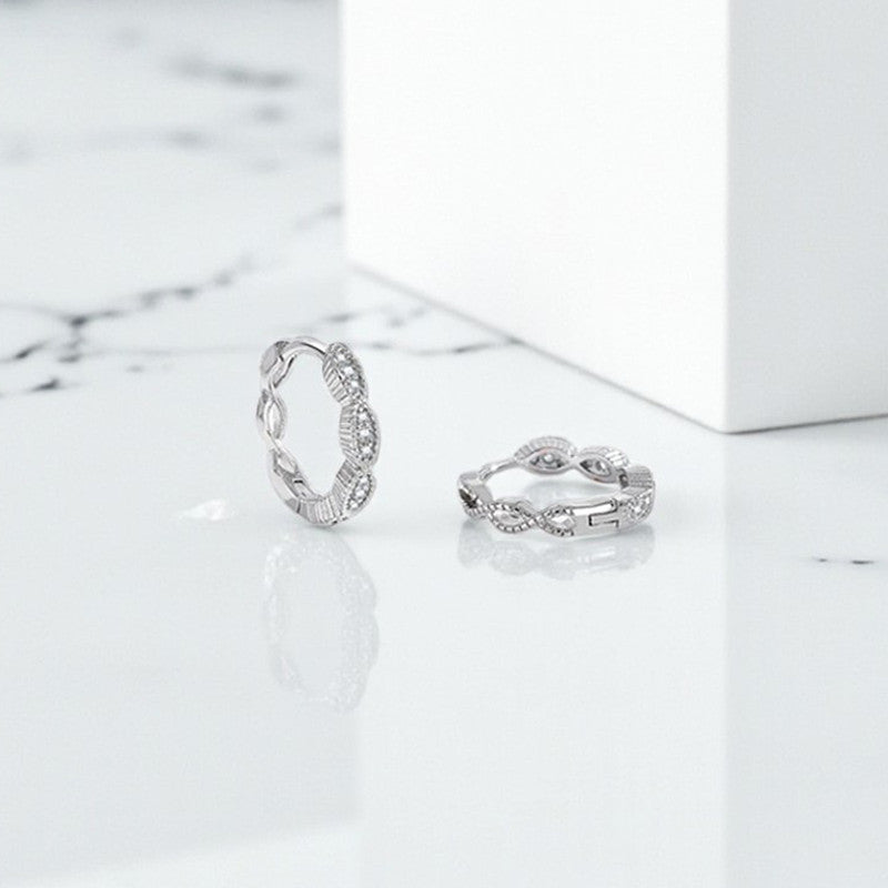 Xuping Jewelry Silver-Plated Silver Toned AD Studded Contemporary Hoop Earrings