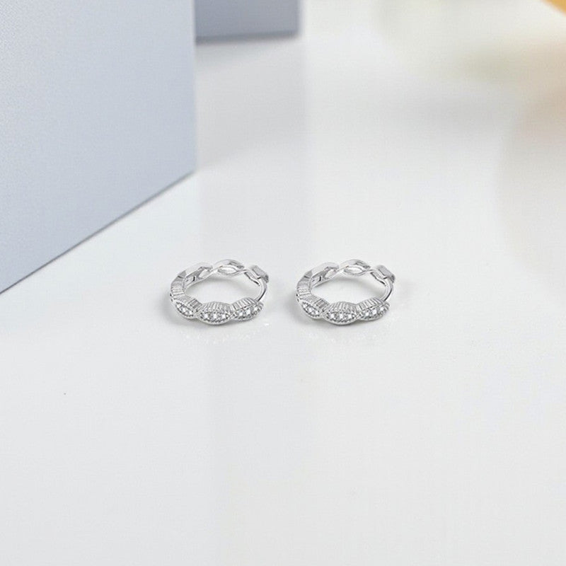 Xuping Jewelry Silver-Plated Silver Toned AD Studded Contemporary Hoop Earrings