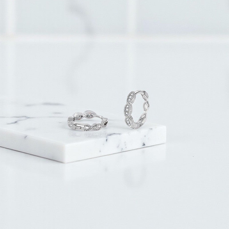 Xuping Jewelry Silver-Plated Silver Toned AD Studded Contemporary Hoop Earrings