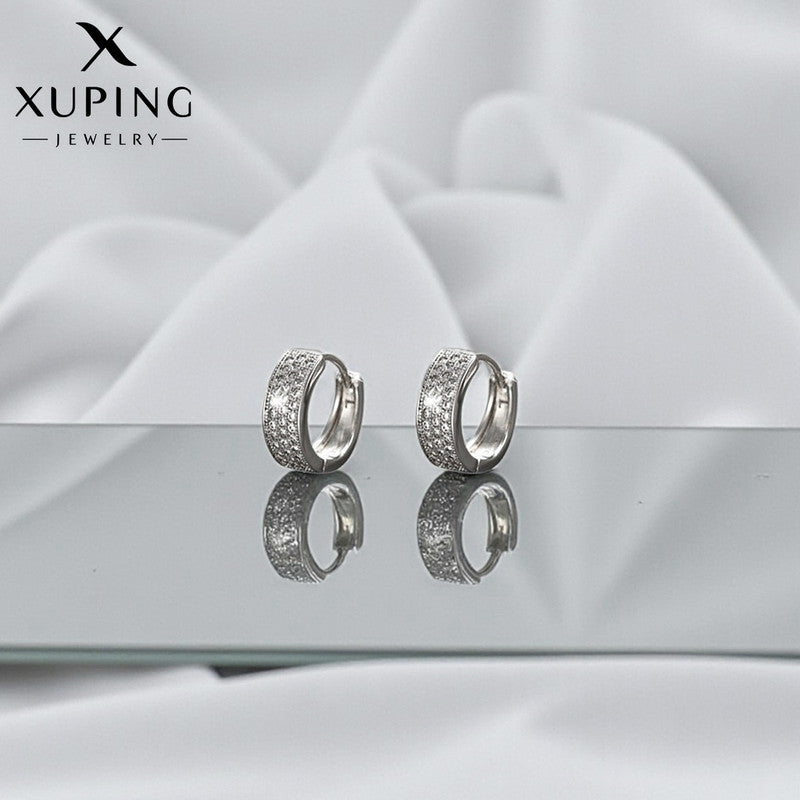 Xuping Jewelry Silver-Plated Silver Toned AD Studded Contemporary Hoop Earrings