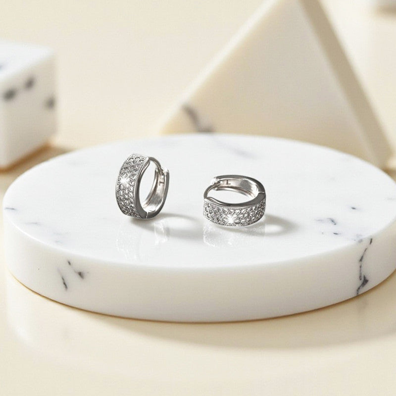 Xuping Jewelry Silver-Plated Silver Toned AD Studded Contemporary Hoop Earrings