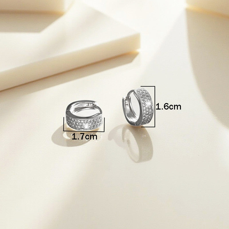 Xuping Jewelry Silver-Plated Silver Toned AD Studded Contemporary Hoop Earrings