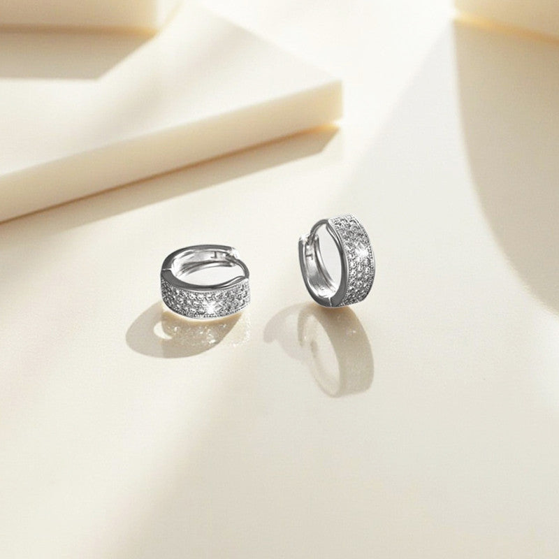 Xuping Jewelry Silver-Plated Silver Toned AD Studded Contemporary Hoop Earrings