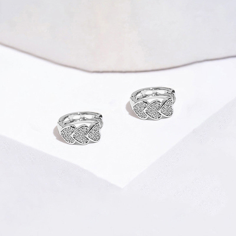 Xuping Jewelry Silver-Plated Silver Toned AD Studded Heart Themed Hoop Earrings