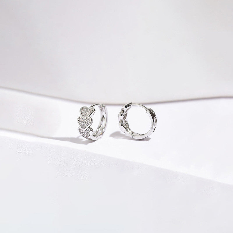 Xuping Jewelry Silver-Plated Silver Toned AD Studded Heart Themed Hoop Earrings