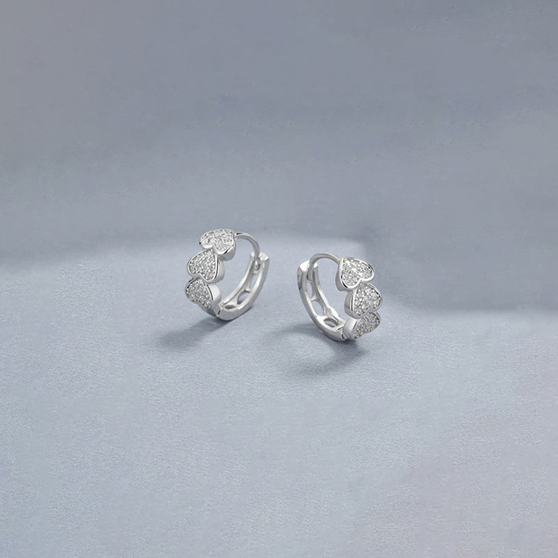 Xuping Jewelry Silver-Plated Silver Toned AD Studded Heart Themed Hoop Earrings