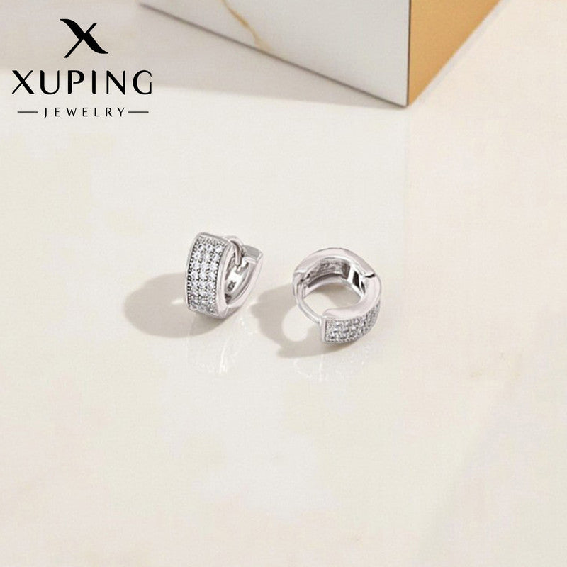 Xuping Jewelry Silver-Plated Silver Toned AD Studded Contemporary Hoop Earrings