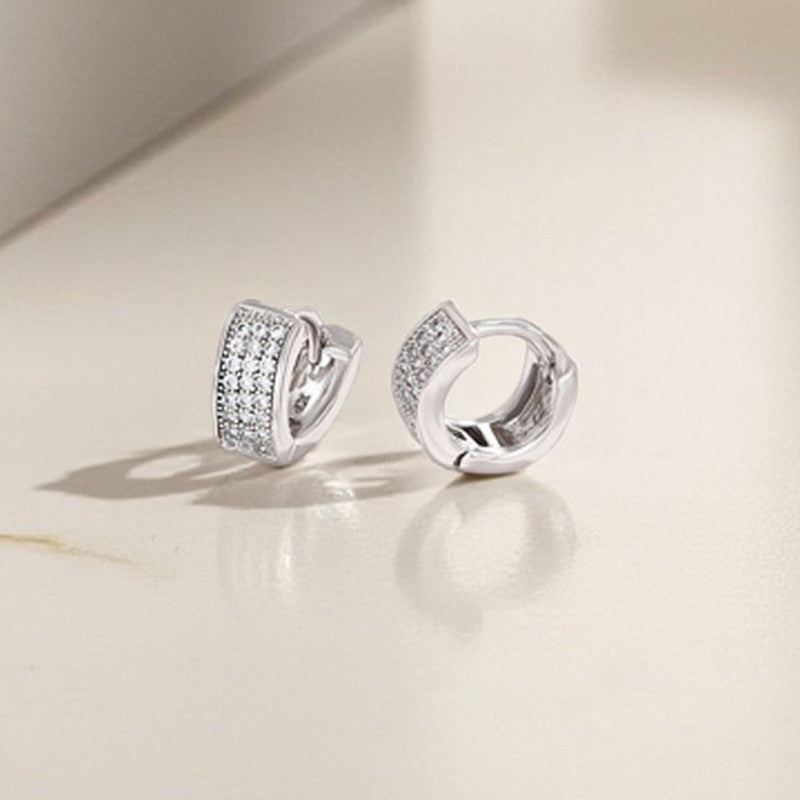 Xuping Jewelry Silver-Plated Silver Toned AD Studded Contemporary Hoop Earrings