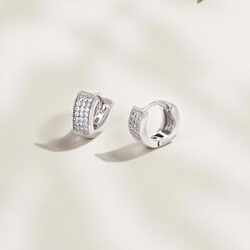 Xuping Jewelry Silver-Plated Silver Toned AD Studded Contemporary Hoop Earrings