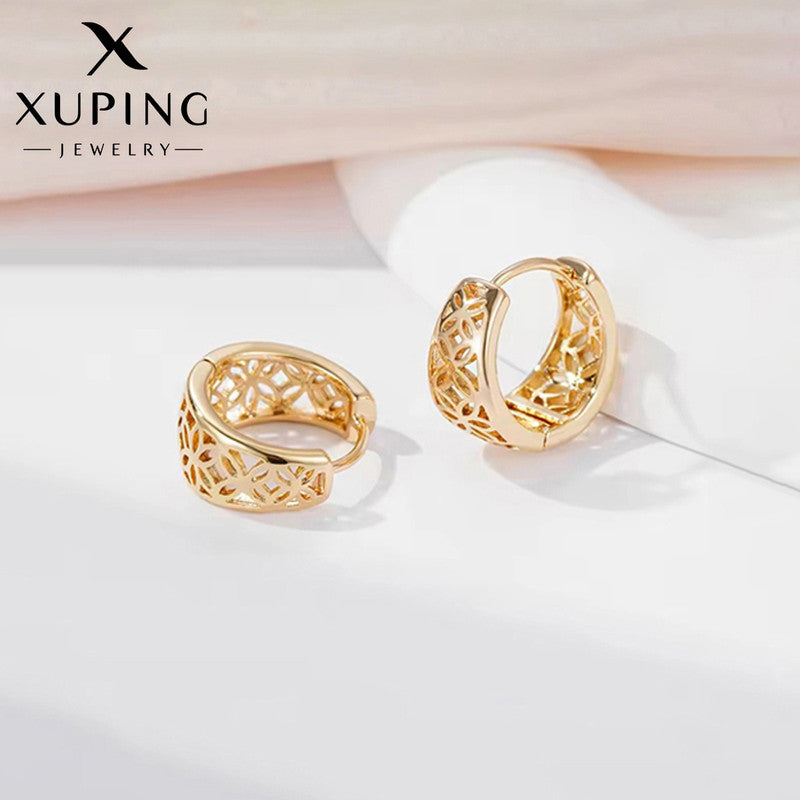 Xuping Jewelry Gold-Plated Gold Toned Contemporary Hoop Earrings