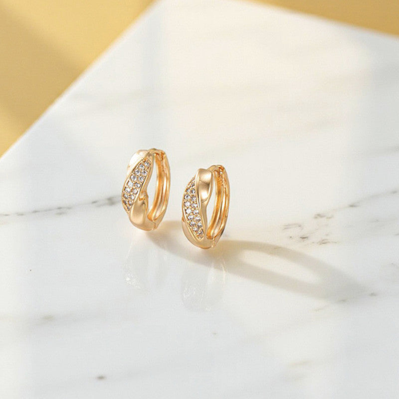 Xuping Jewelry Gold-Plated Gold Toned AD Studded Hoop Earrings