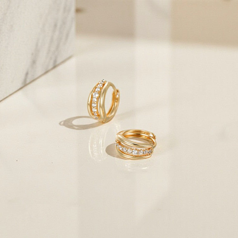 Xuping Jewelry Gold-Plated Gold Toned AD Studded Hoop Earrings