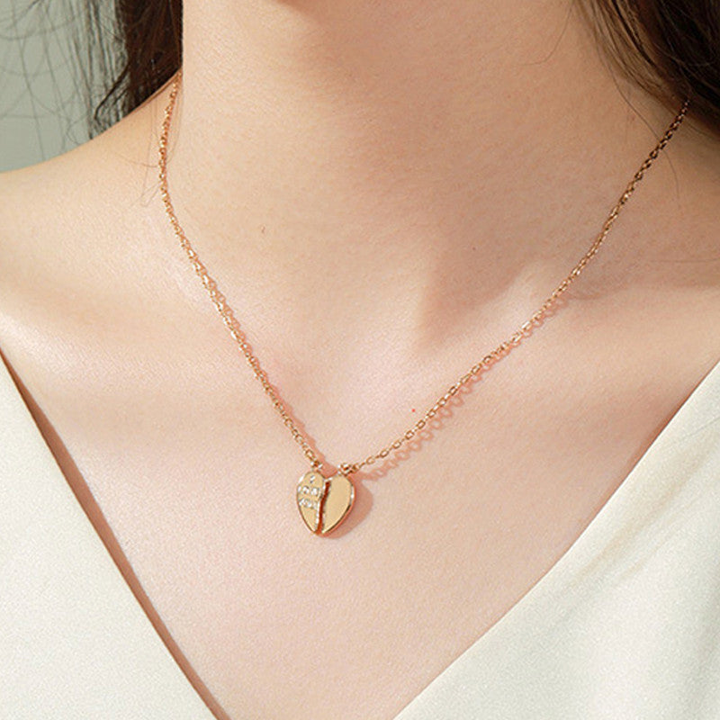 Xuping Jewelry Gold Plated Gold Toned Broken Heart Themed Contemporary Pendant With Chain