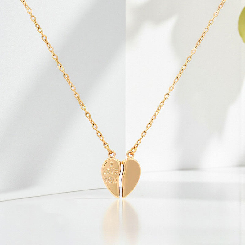 Xuping Jewelry Gold Plated Gold Toned Broken Heart Themed Contemporary Pendant With Chain