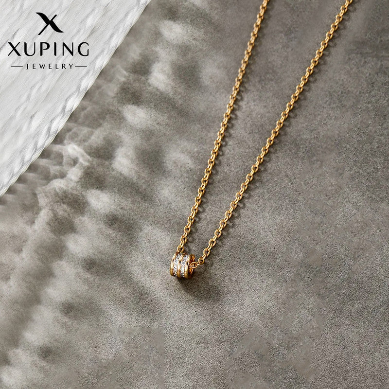 Xuping Jewelry Gold Plated AD Studded Cylindrical Pendant With Chain